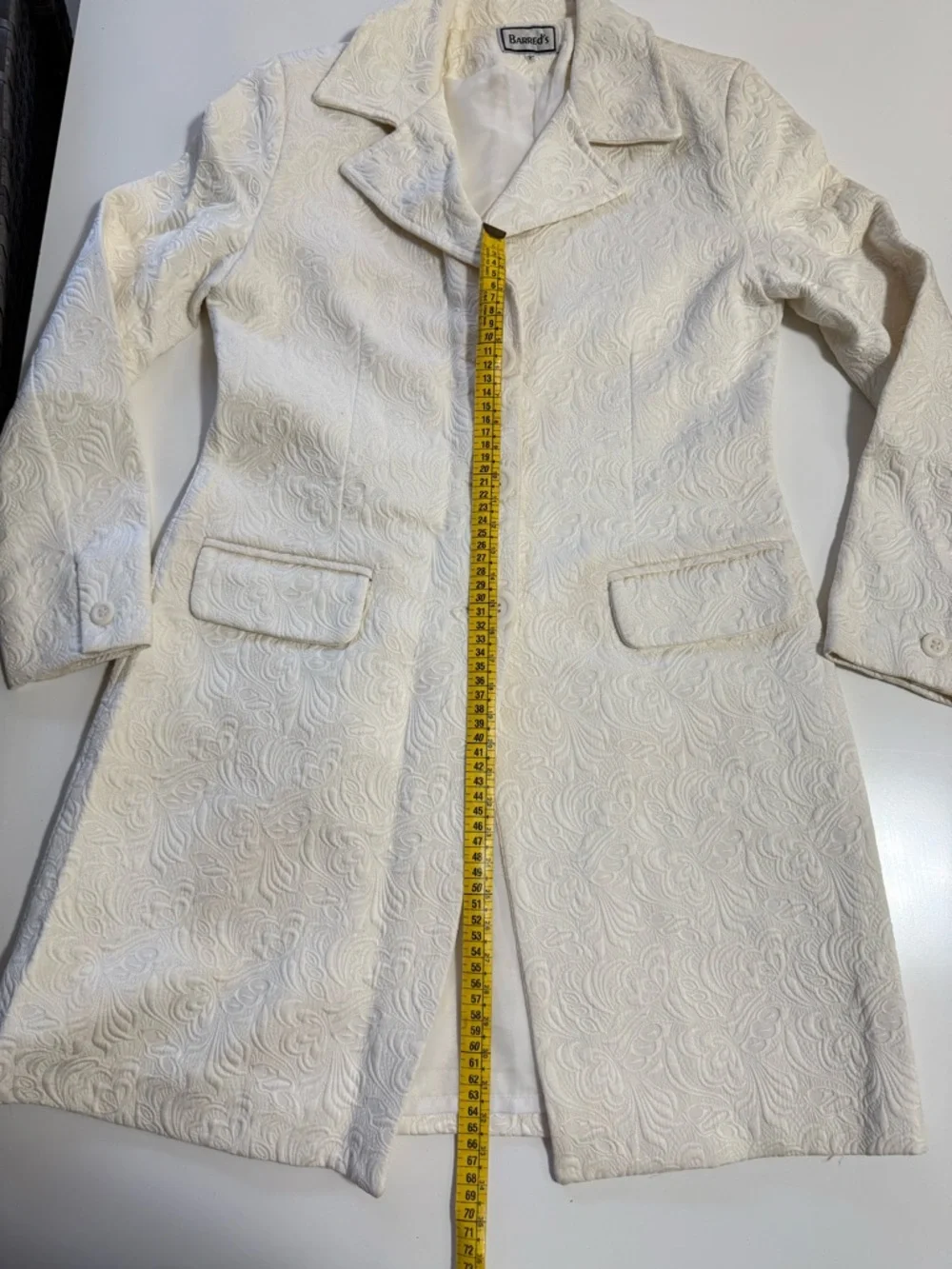 Womens Cream Textured Button-Front Coat - Picture 6 of 11